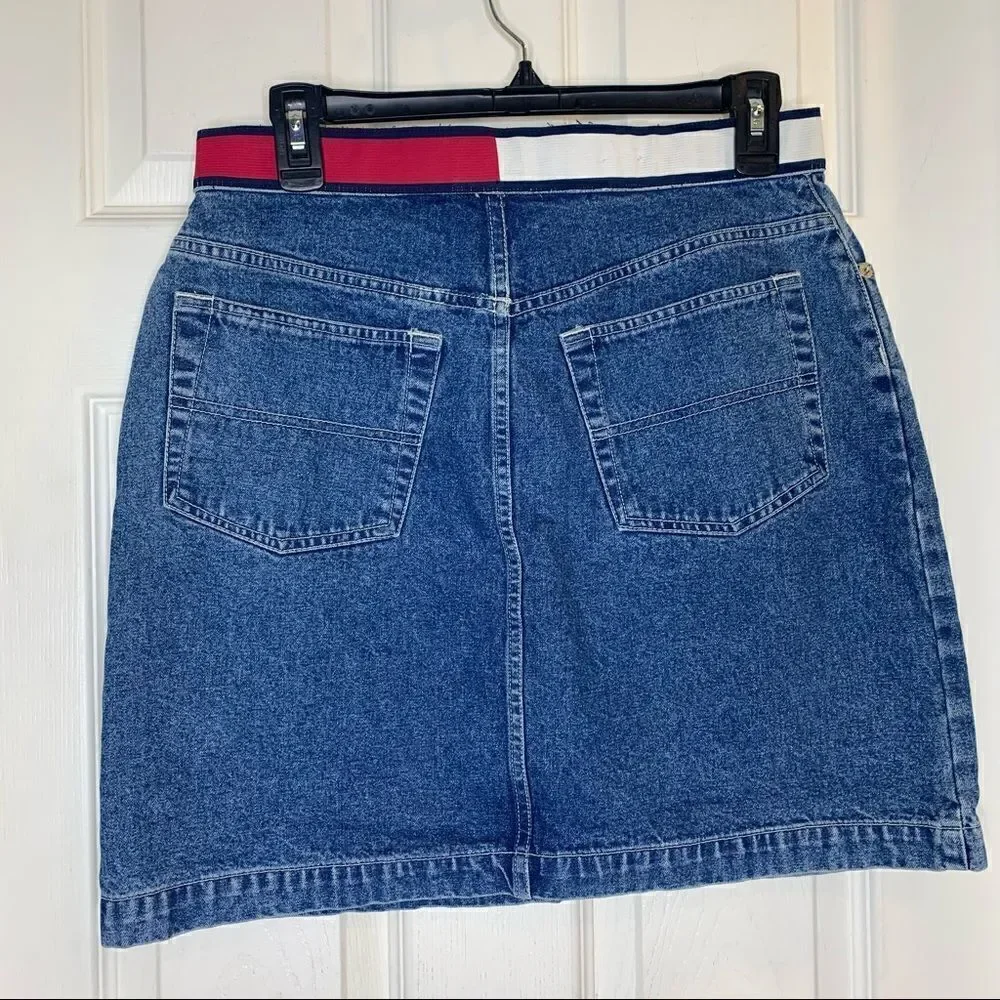 Vintage 90s Tommy Hilfiger Wide Logo Waist Skirt 10